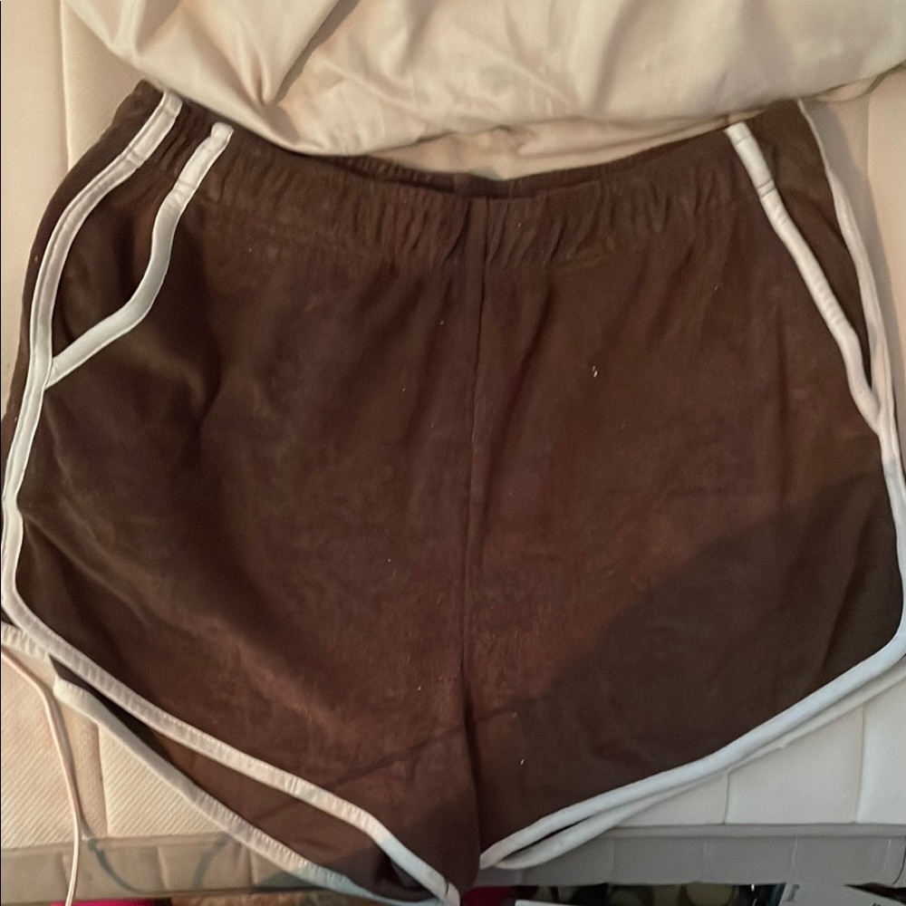 Brown Women's Shorts with White Trim